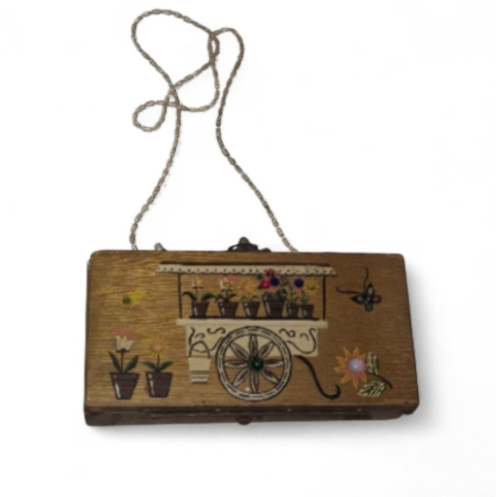 Floral Cart Wooden Mini Bag